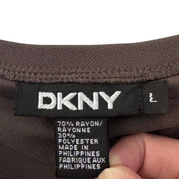 DKNY taupe asymmetrical wrap midi skirt size L - Picture 6 of 6